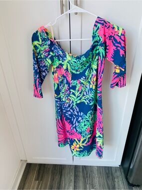 Lilly Pulitzer womens off shoulder dress small vibrant pattern